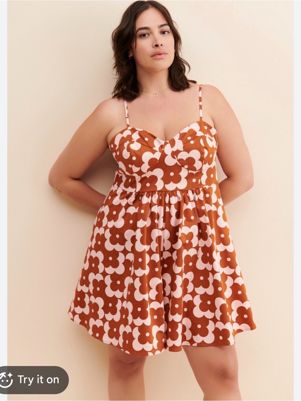Anthropologie Rust and Cream Floral Mini Dress